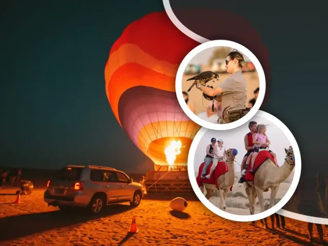 Hot air balloon with a dune bashing trail below