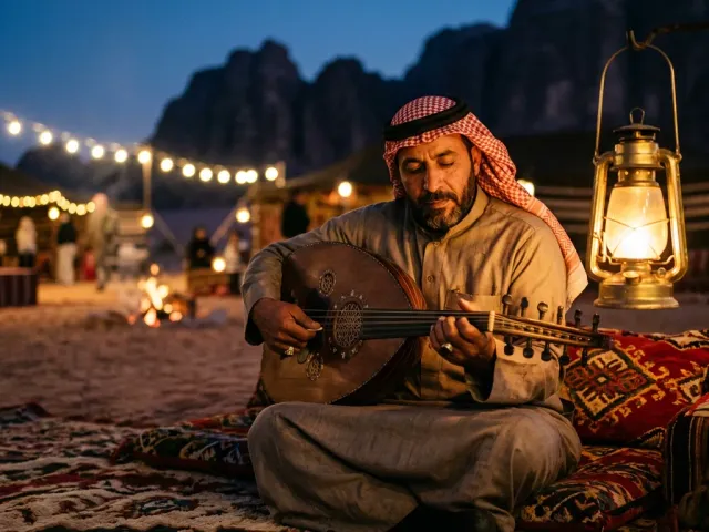 Live Bedouin music at an evening desert camp