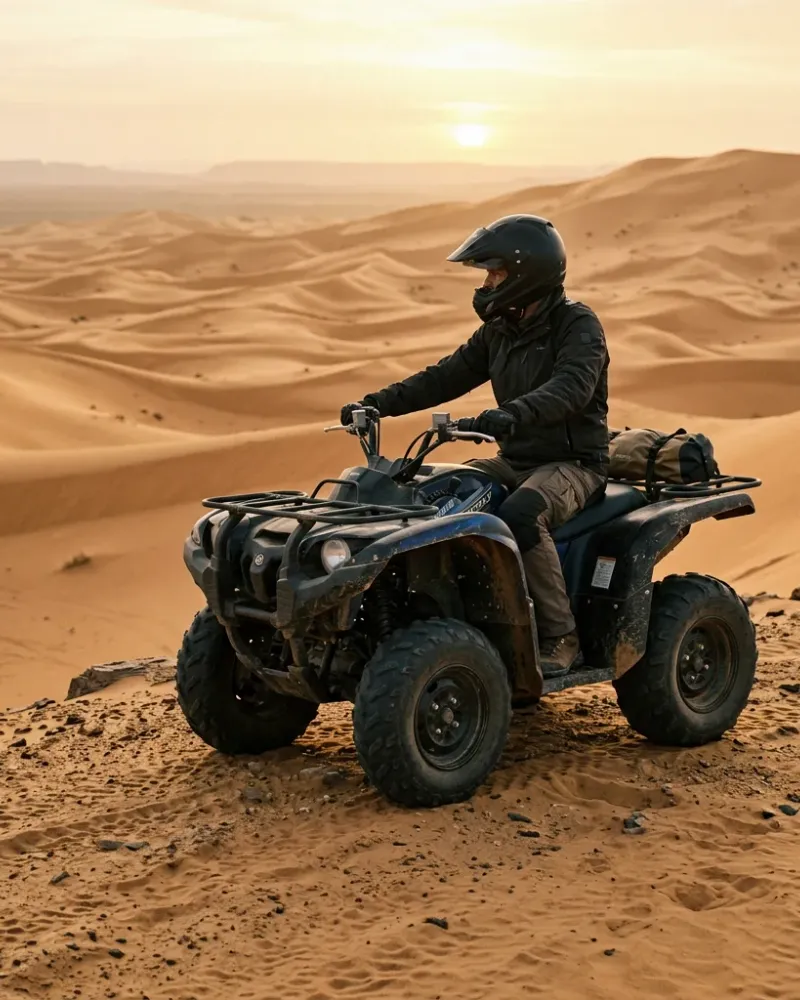 Quad bike rider on a Dubai desert dune, part of the Premium package add-ons