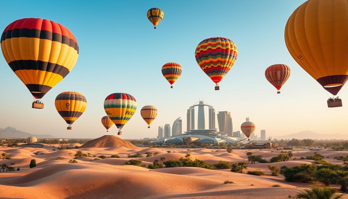 Hot air balloon pickup near Discovery Gardens Dubai