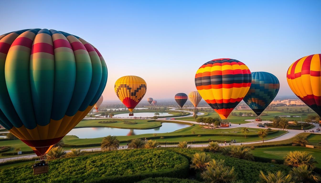 Hot air balloon pickup near The Meadows Dubai